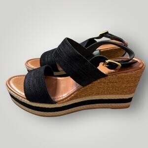 Coach and Four Italy Leather Wedge Sandals Black Platform Size 7